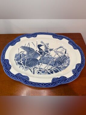 Blue and White Game Bird Serving Platter Antique